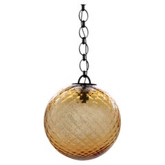 Amber Glass Globe Brass Big Chain Empoli Pendant 30 by Magic Circus Editions