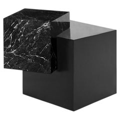 Askew Side Table in Nero Marquina Marble & Black Steel by Slash Objects