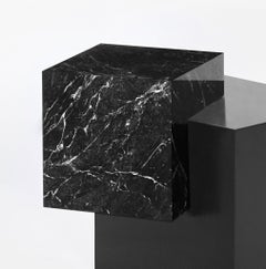 Askew Side Table in Nero Marquina Marble & Black Steel by Slash Objects
