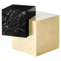 Askew Side Table in Nero Marquina Marble & Brushed Brass by Slash Objects