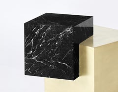 Askew Side Table in Nero Marquina Marble & Brushed Brass by Slash Objects