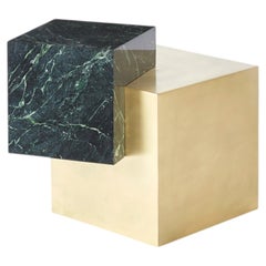 Askew Side Table in Empress Green Marble & Brushed Brass by Slash Objects