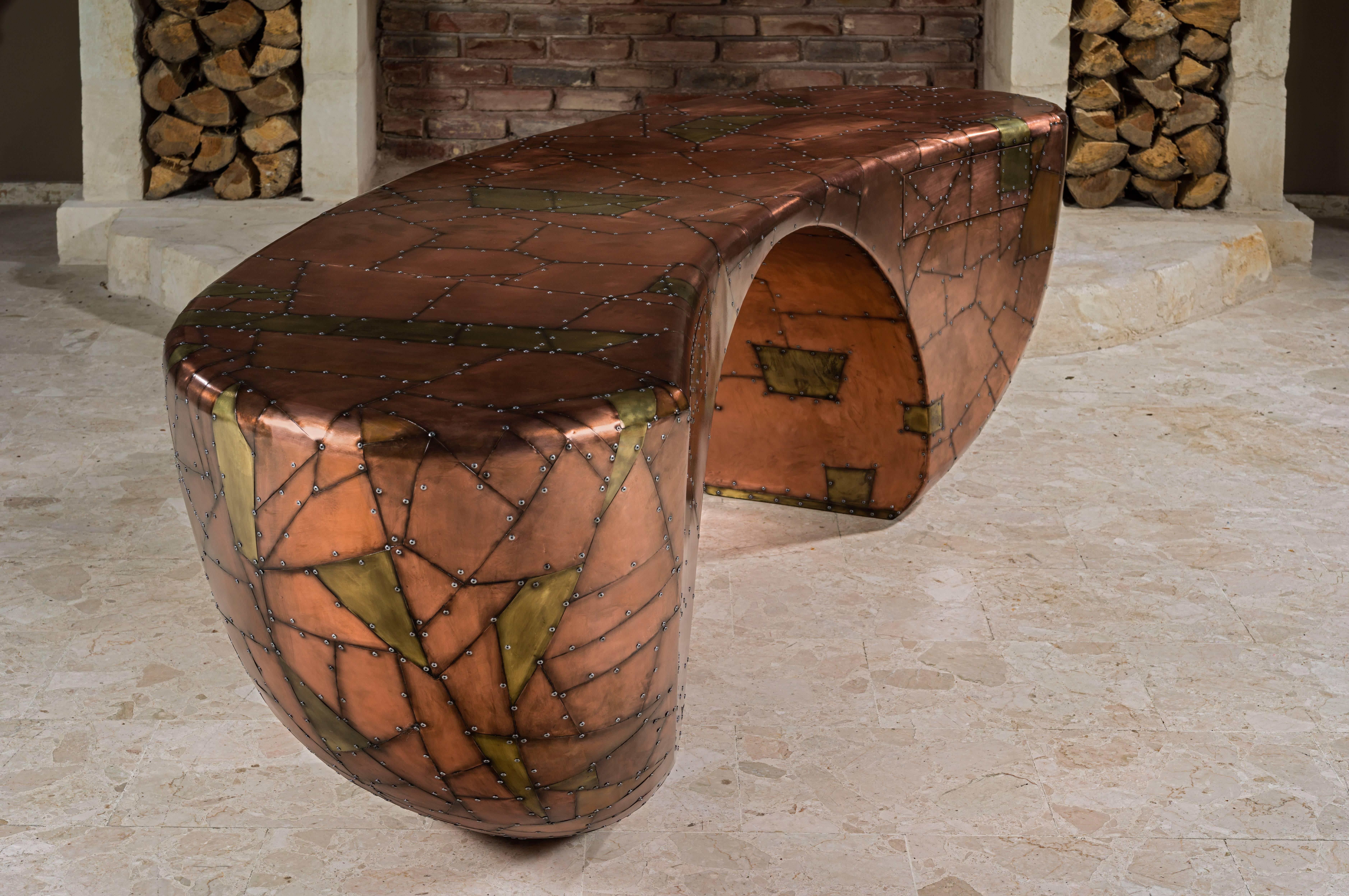 Copper Unique Design Desk, French Designer Charly Bounan