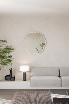 Natural-Shaped Frosted White Wood Edge Mirror Arbo Ice L By Deknudt Mirrors