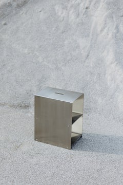 Cosmo Multifunctional Stool & Shelf in Brushed Stainless Steel by form & eisen