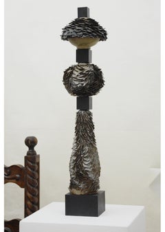 Torre Sculpture in High-Fired Ceramic & Blued Steel Bucket by Vica Ceramica