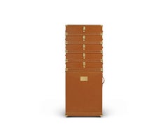 Montez Game Stack with 5 Games and a Bar Cabinet in Leather and Brass by Madheke