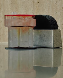 Contemporary Aluminium Coaster Holder with Black Coaster Set by Henry Wilson
