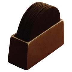 Contemporary Brass Coaster Holder with Black Coaster Set by Henry Wilson