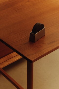 Contemporary Brass Coaster Holder with Black Coaster Set by Henry Wilson