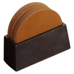 Contemporary Blackened Coaster Holder with Tan Coaster Set by Henry Wilson