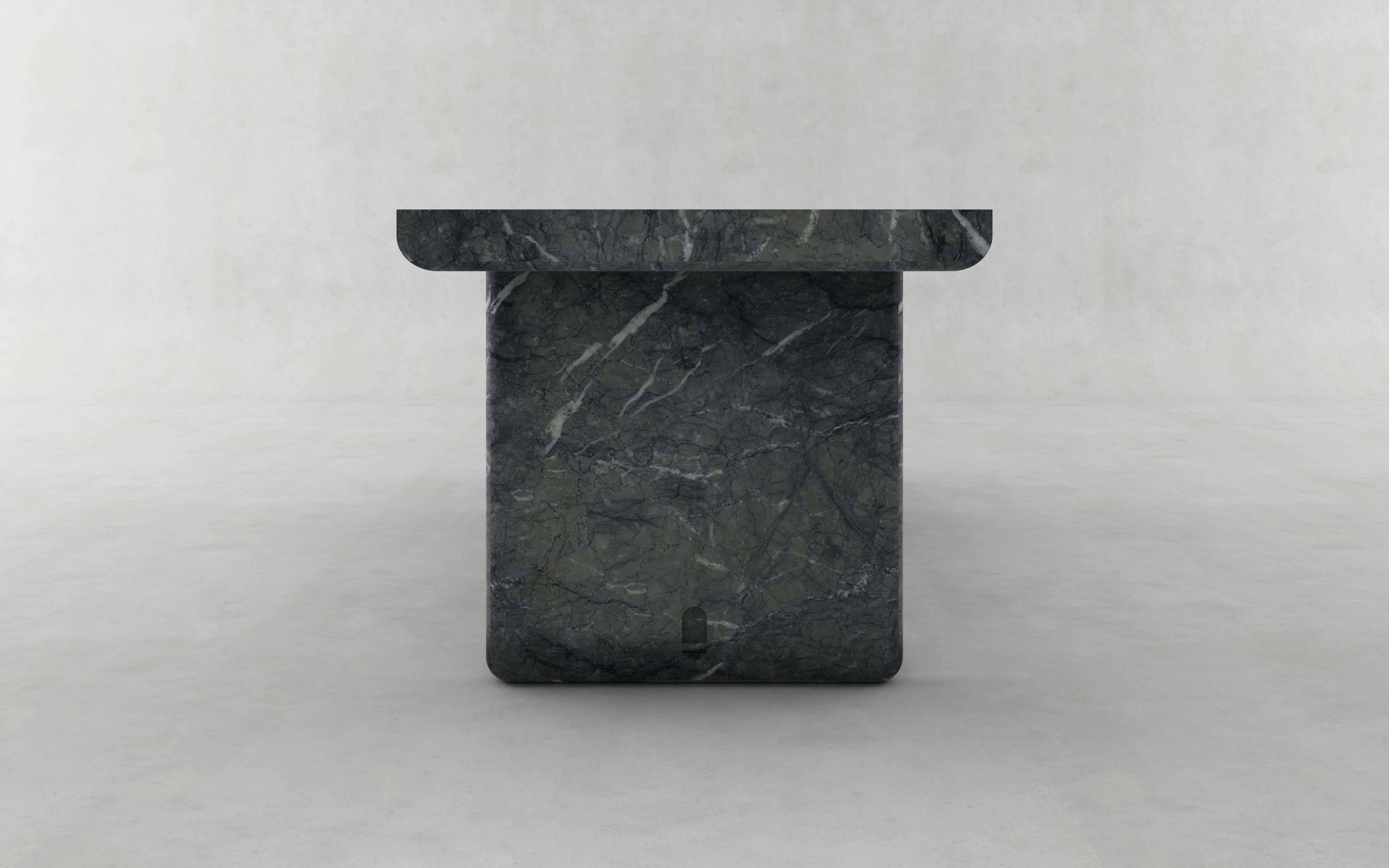 Francesco Balzano.
Green marble desk.
Dimensions: 73 x 200 x 80 cm.
Marble.
Ateliers Saint-Jacques.

Graduated from ESAG Penninghen and ENSAPLV, interior designer and architect, Francesco Balzano created his workshop January 1, 2014.
His