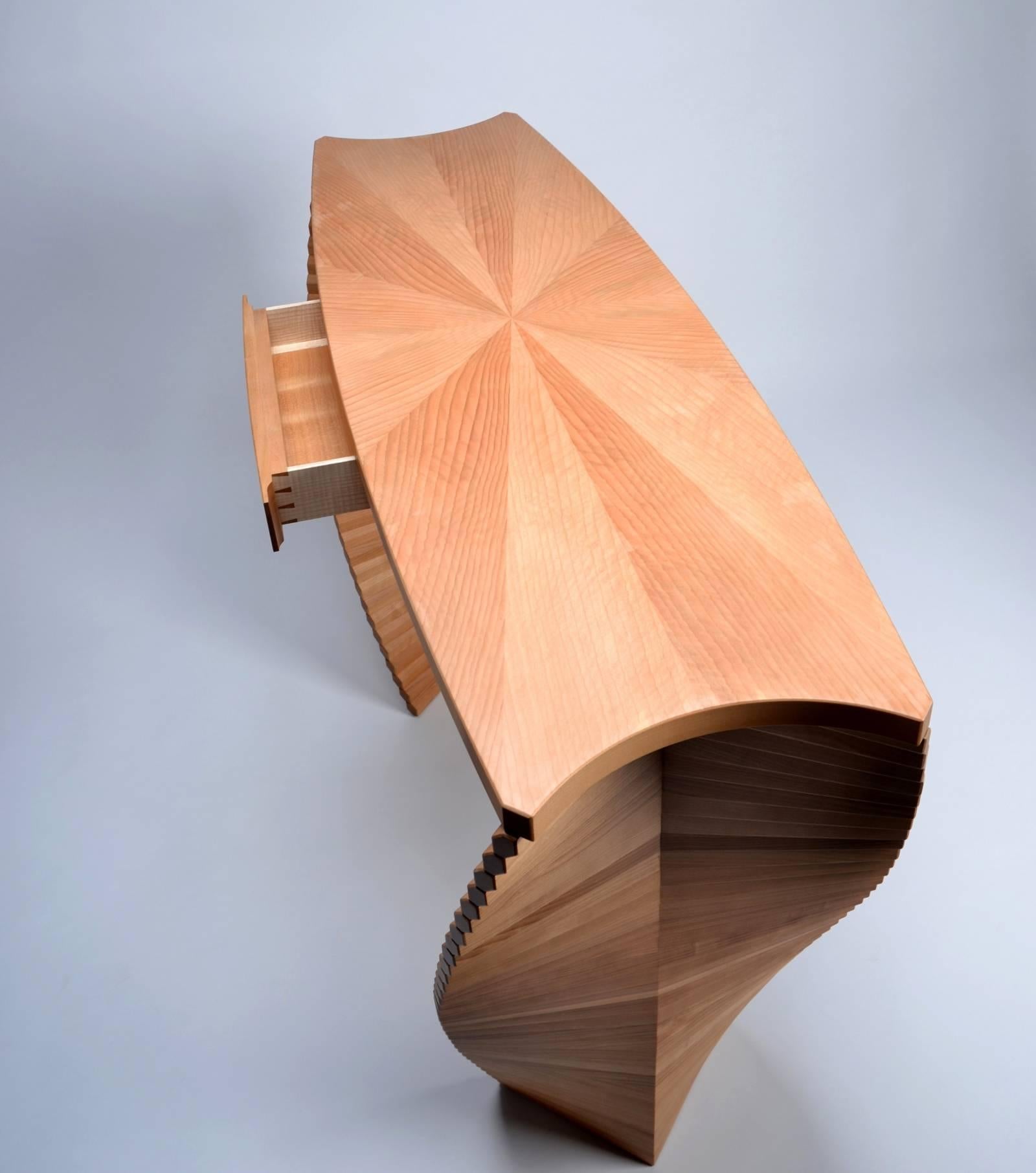 Contemporary Linear Ellipse, Unique Wood Console, Jan Waterson