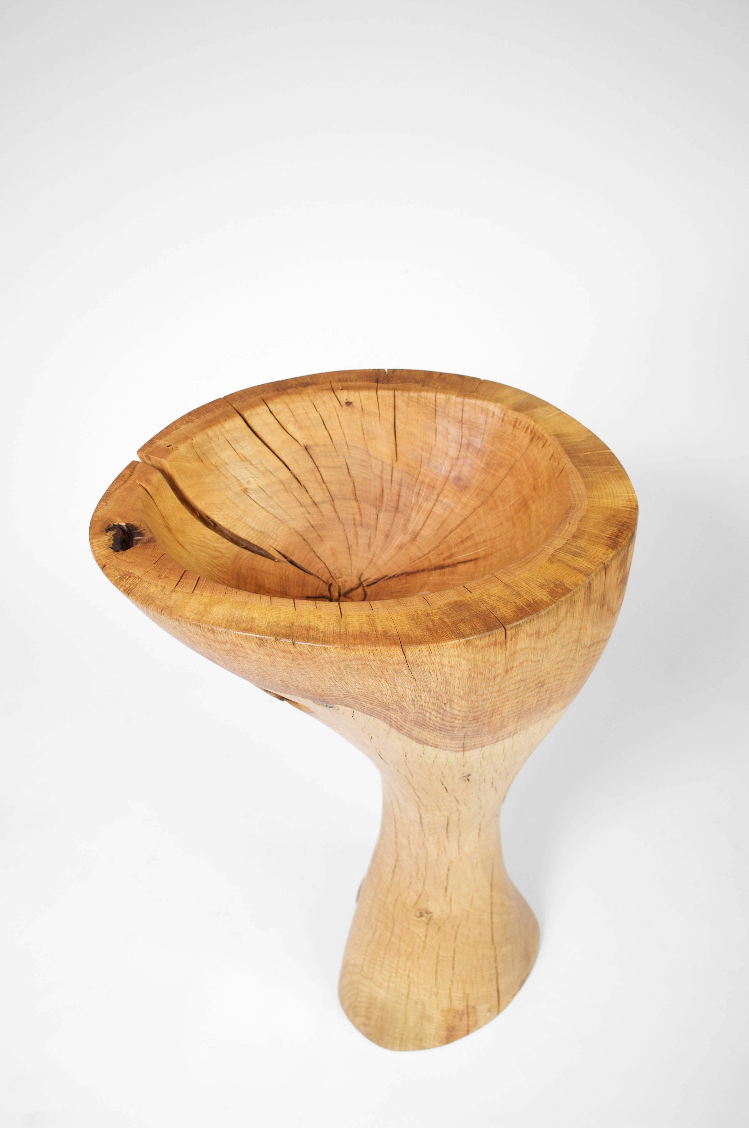 Unique signed bowl by Jörg Pietschmann
Vessel, bowl oak
Measures: H 104 x W 47 x D 53 cm
Bowl sculpture carved from a large tree branch.
Polished oil finish.

In Pietschmann’s sculptures, trees that for centuries were part of a landscape and