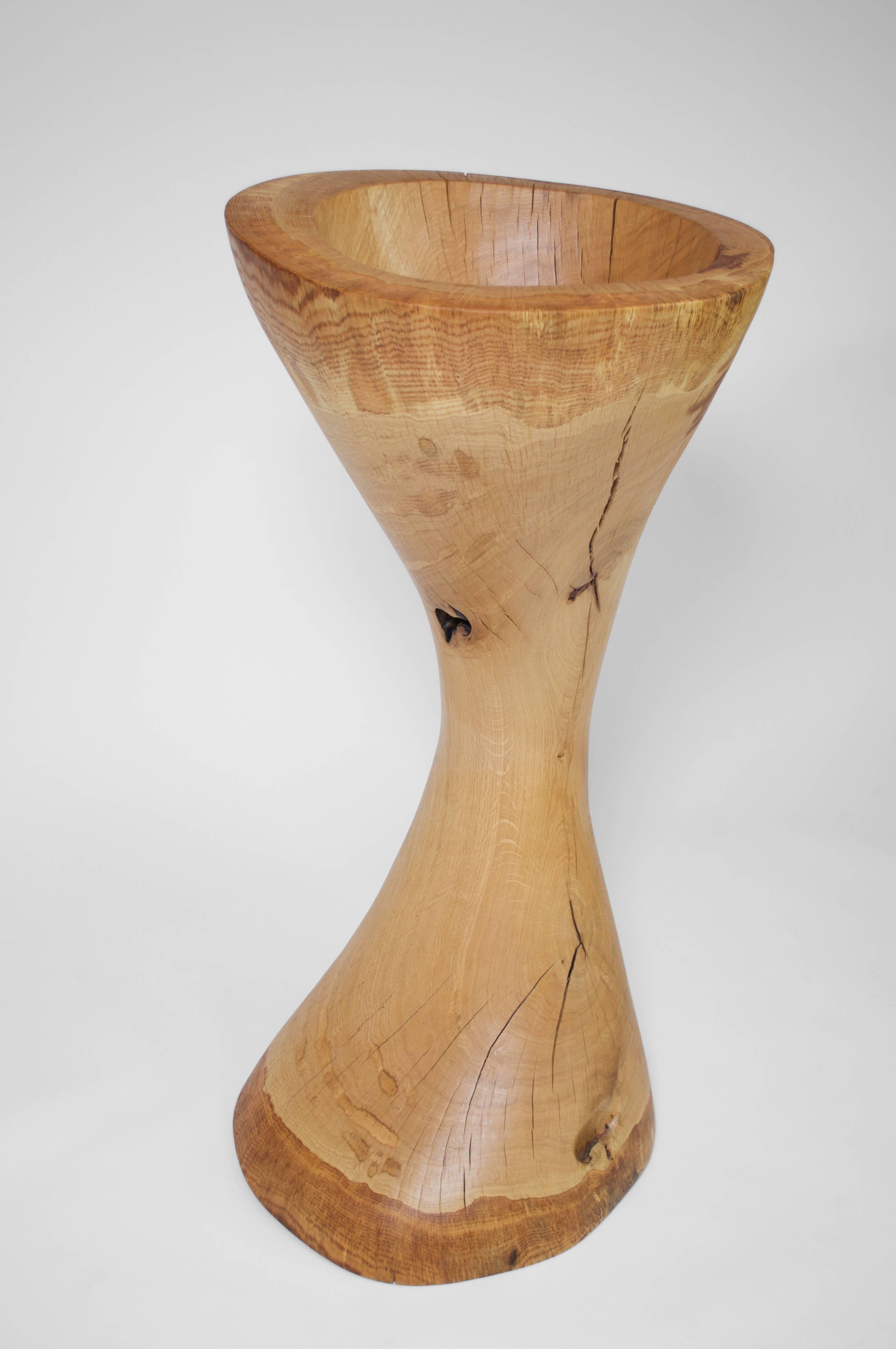 Unique Signed Bowl by Jörg Pietschmann
Vessel · Oak 
Measures: H 117 x W 56 x D 50 cm
Large bowl sculpture made from a curved big oak branch.
Polished oil finish.

In Pietschmann’s sculptures, trees that for centuries were part of a landscape