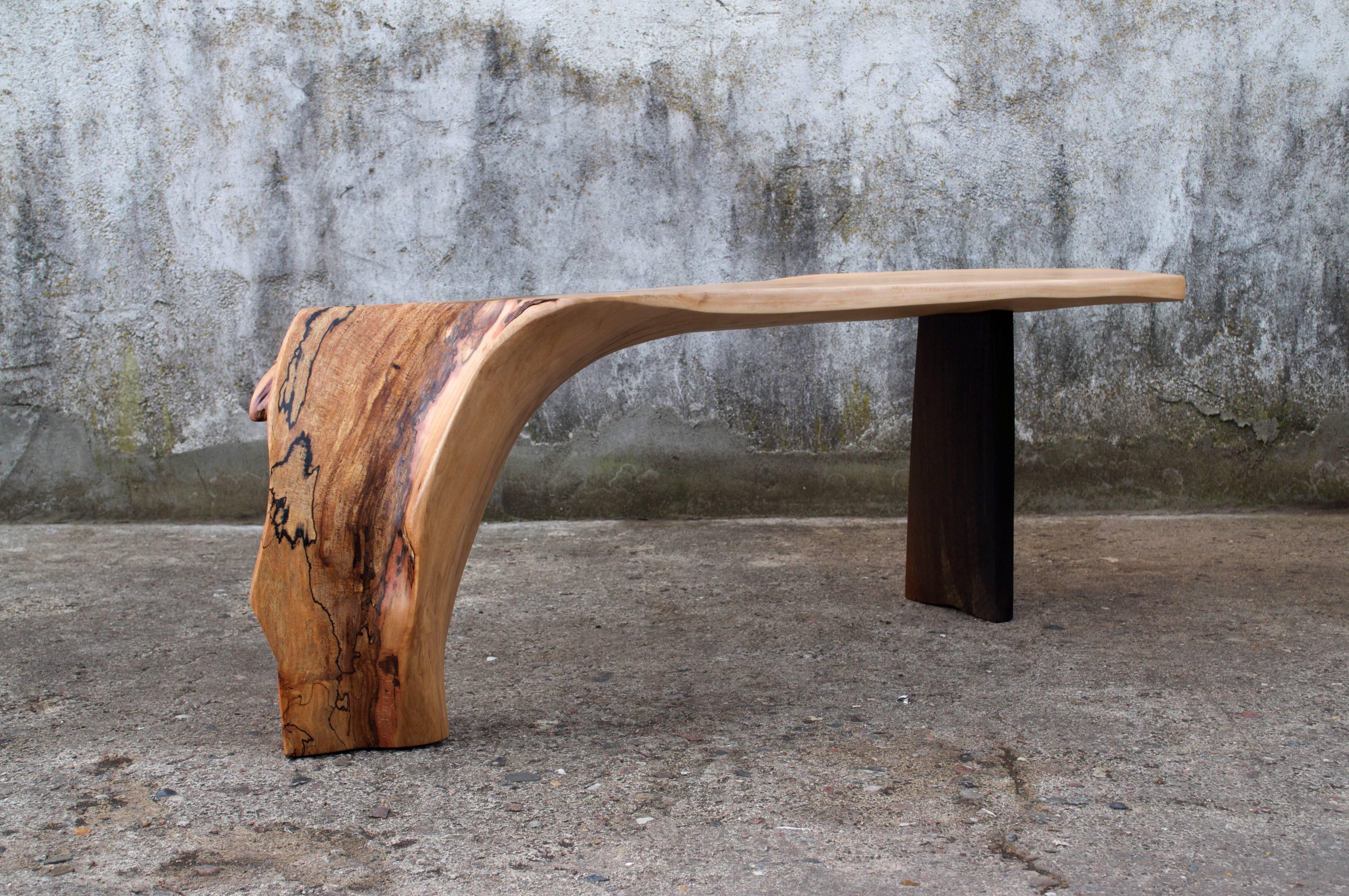 Unique signed console by Jörg Pietschmann
Console beech, smoked oak 
Measures: H 51 x W 154 x D 40 cm
Polished oil finish.


In Pietschmann’s sculptures, trees that for centuries were part of a landscape and founded in primordial forces tell