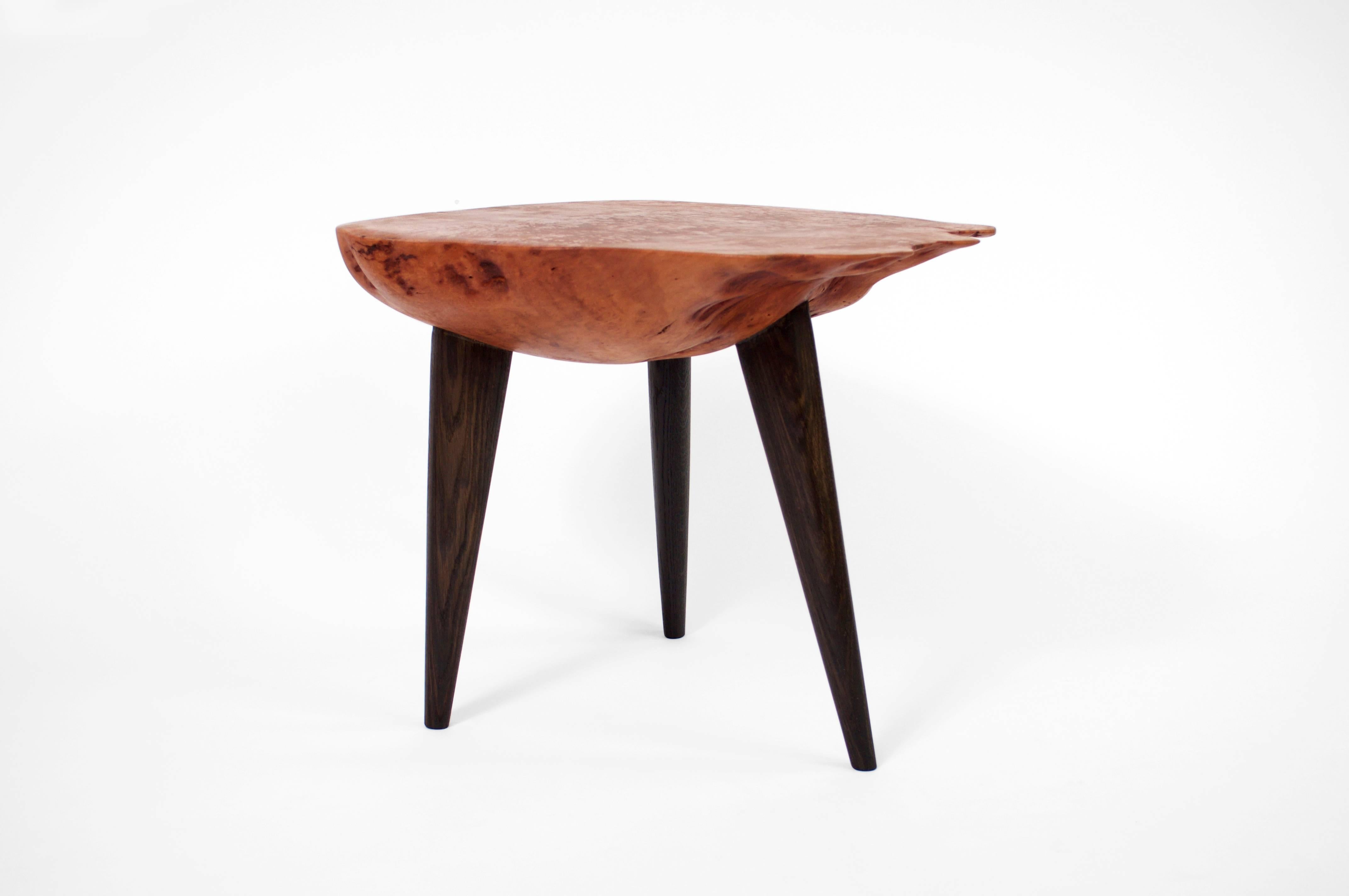 Unique signed table by Jörg Pietschmann
table · Sycamore, bog oak · T1295
Measures: H 47.5 W 58 x D 51 cm, tabletop 13 cm
Solid piece of beautiful grained and coloured sycamore with significant natural form.
Polished oil finish.


In