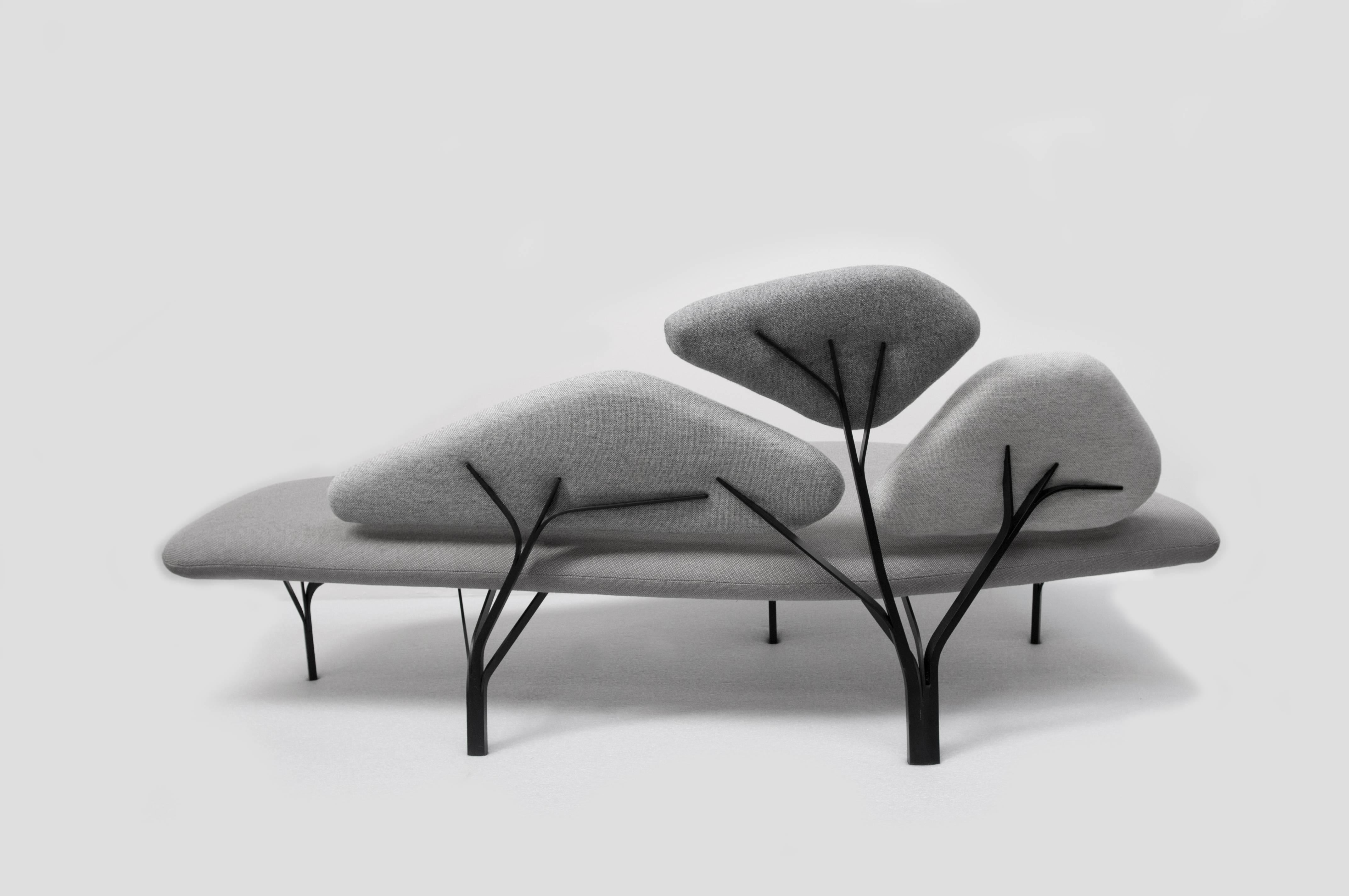 Borghese is a light sofa inspired by the stone pines of the Villa Borghese gardens in Roma. The metal structure reproduces the network of branches and supports the back cushions; the whole draws a comfortable landscape.

Color scale : Borghese is