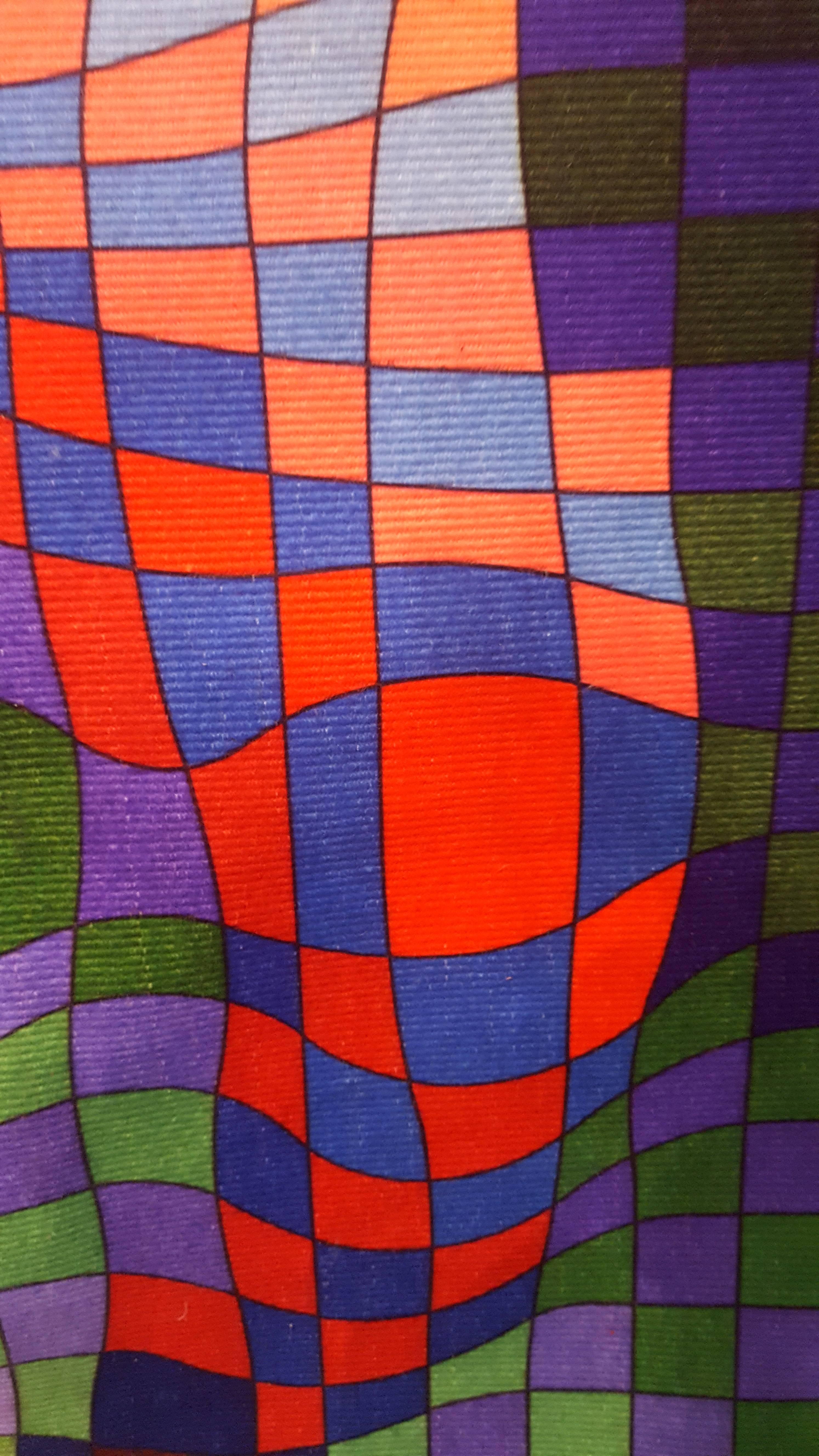 Victor Vasarely (1906-1997).
Panderlak, 
circa 1983
Measures: 120 x 72 cm
Hand signed and numbered on the back, edition of 320.

Victor Vasarely, whose original name was Gyözö Vásárhelyi, was born in Pécs, Hungary on 9 April 1908. In 1927 Vasarely