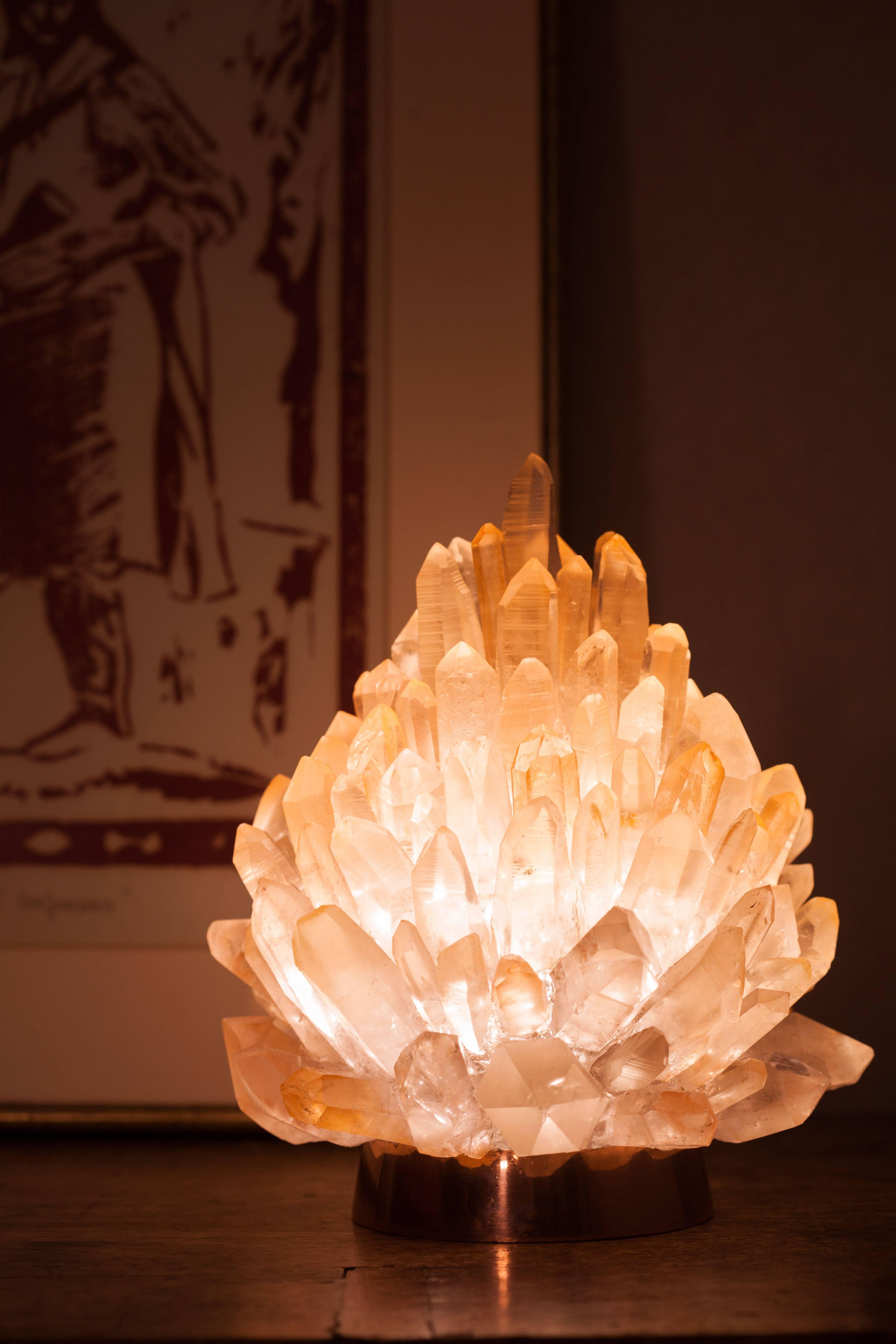 Modern Unique Natural Rose Crystal Lighting 'Small Liberty' Demian Quincke