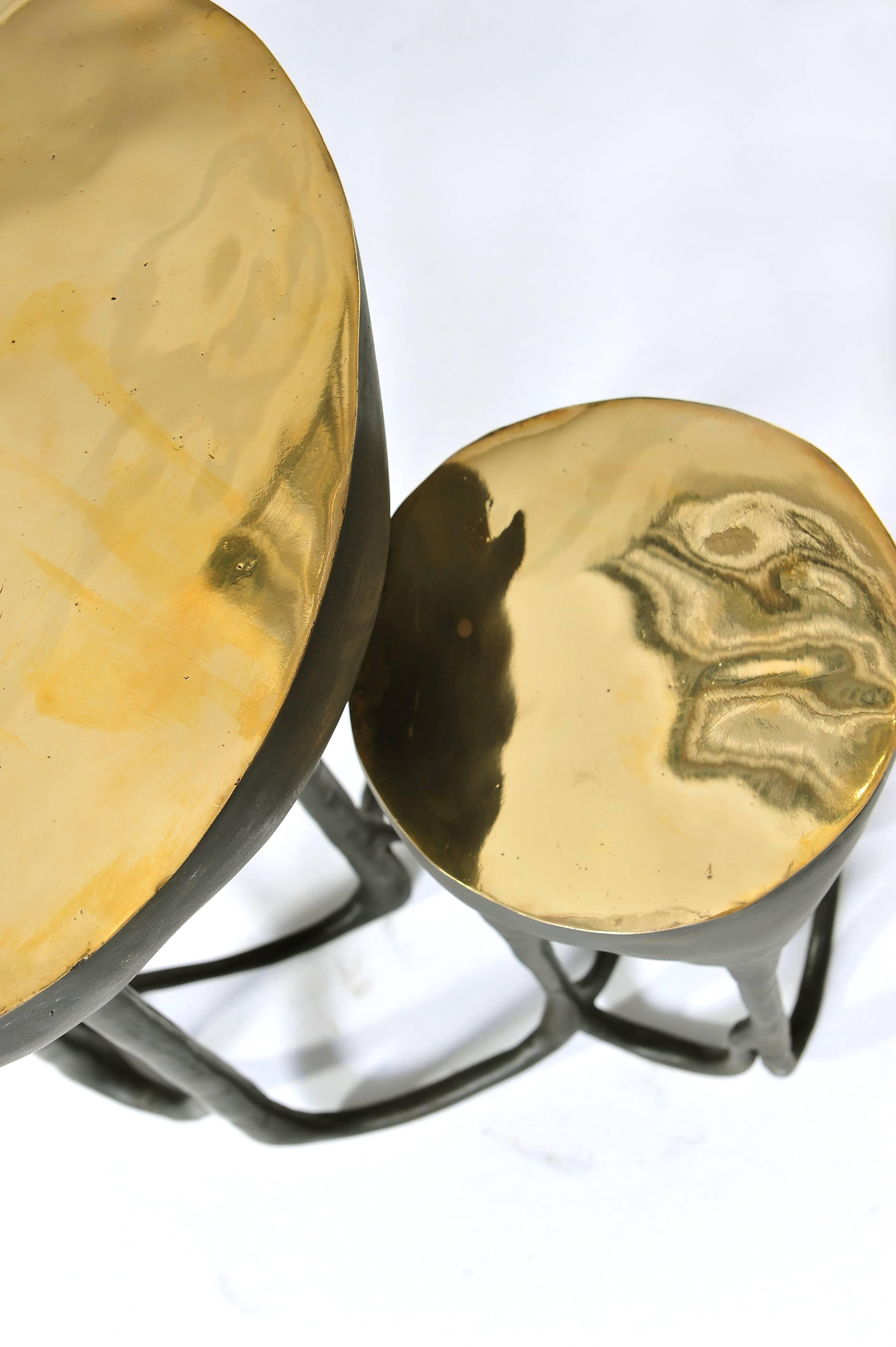 Post-Modern Brass Hand-Sculpted Side Table 'Rakk' by Masaya