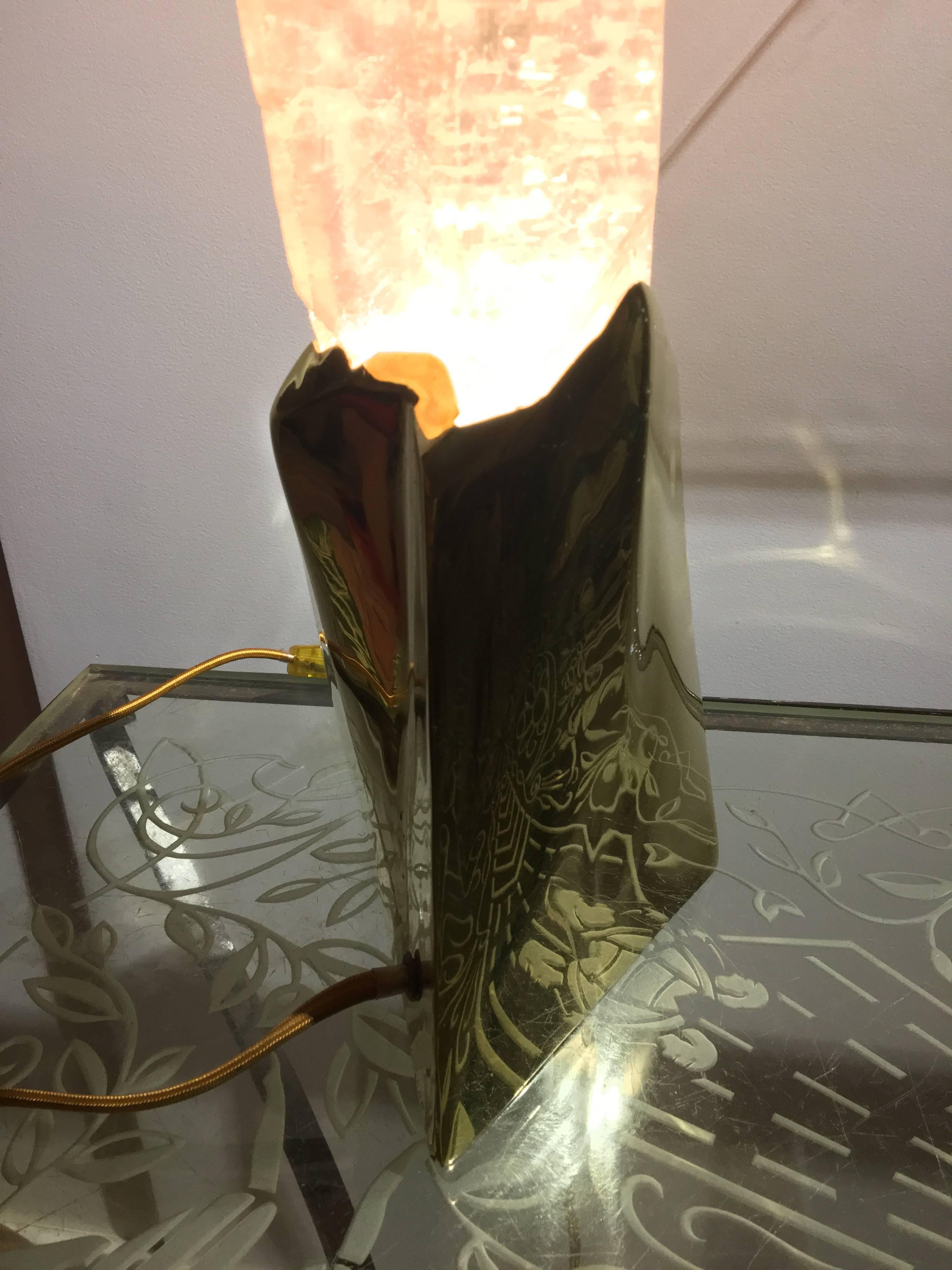 Bi Table Lamp, Unique Natural Dark Amber Quartz, Demian Quincke In New Condition In Geneve, CH