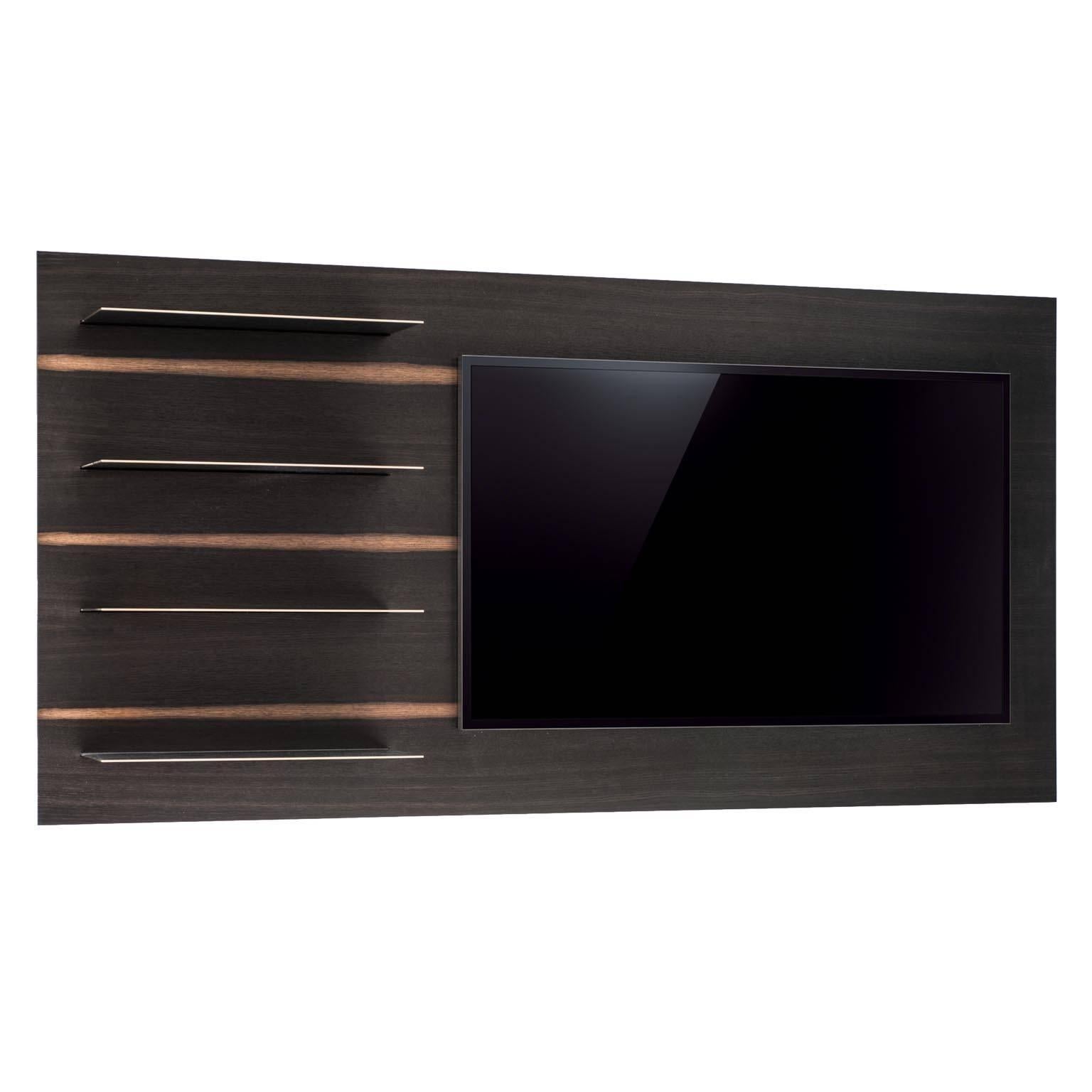 Watanabe Shelf Unit for TV Mount, Dark White Oak with Patinated Bronze Shelves For Sale