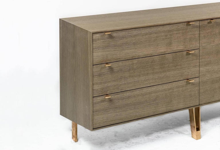 Saxton Cabinet Or Dresser In Grey Stained White Oak With Bronze