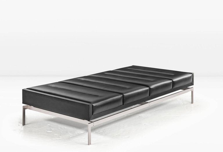 Olivera Chaise Longue / Daybed / Bench with Black Leather and Nickel