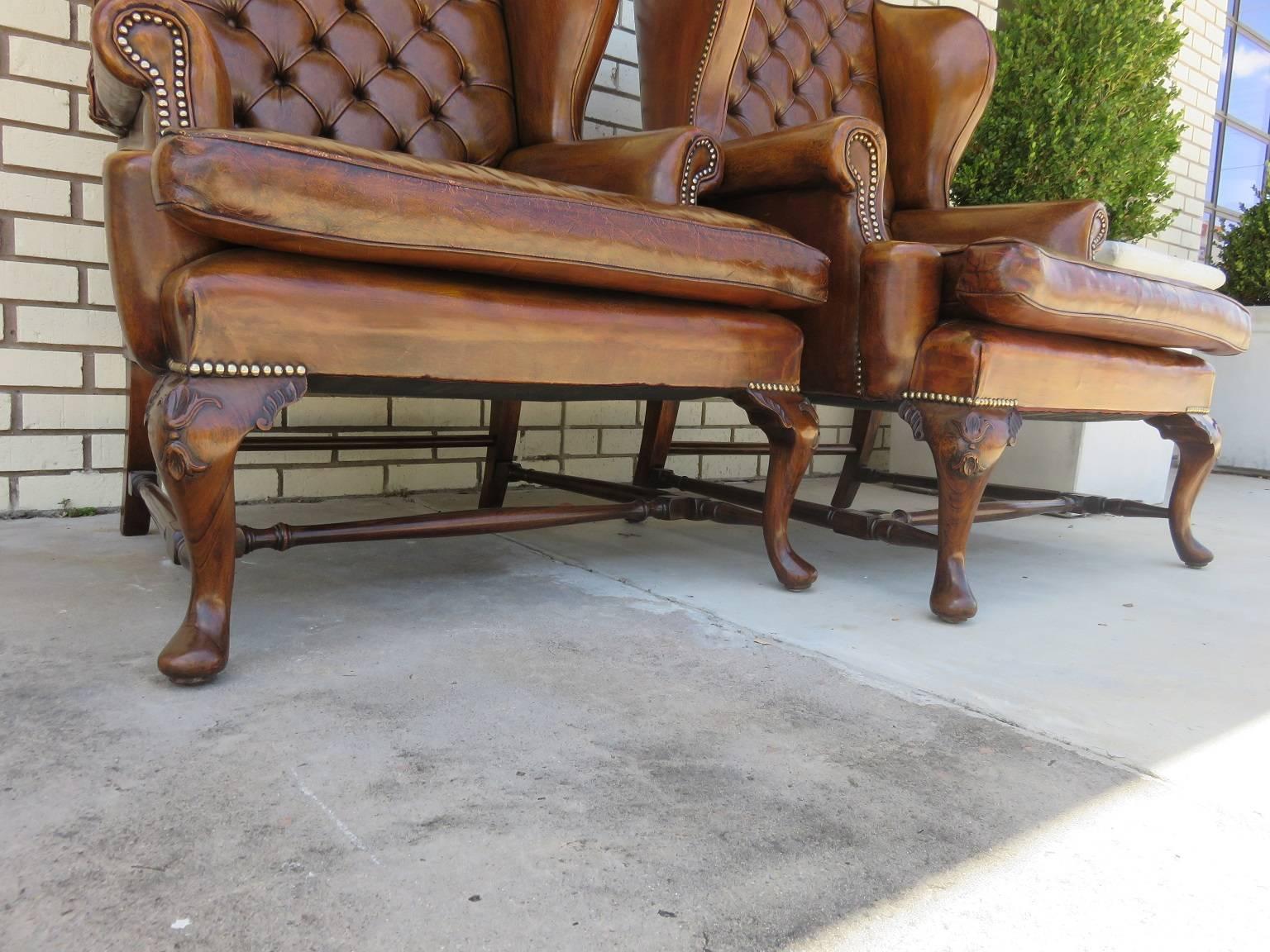 Pair of 1930s English Wing Chairs in Leather 3
