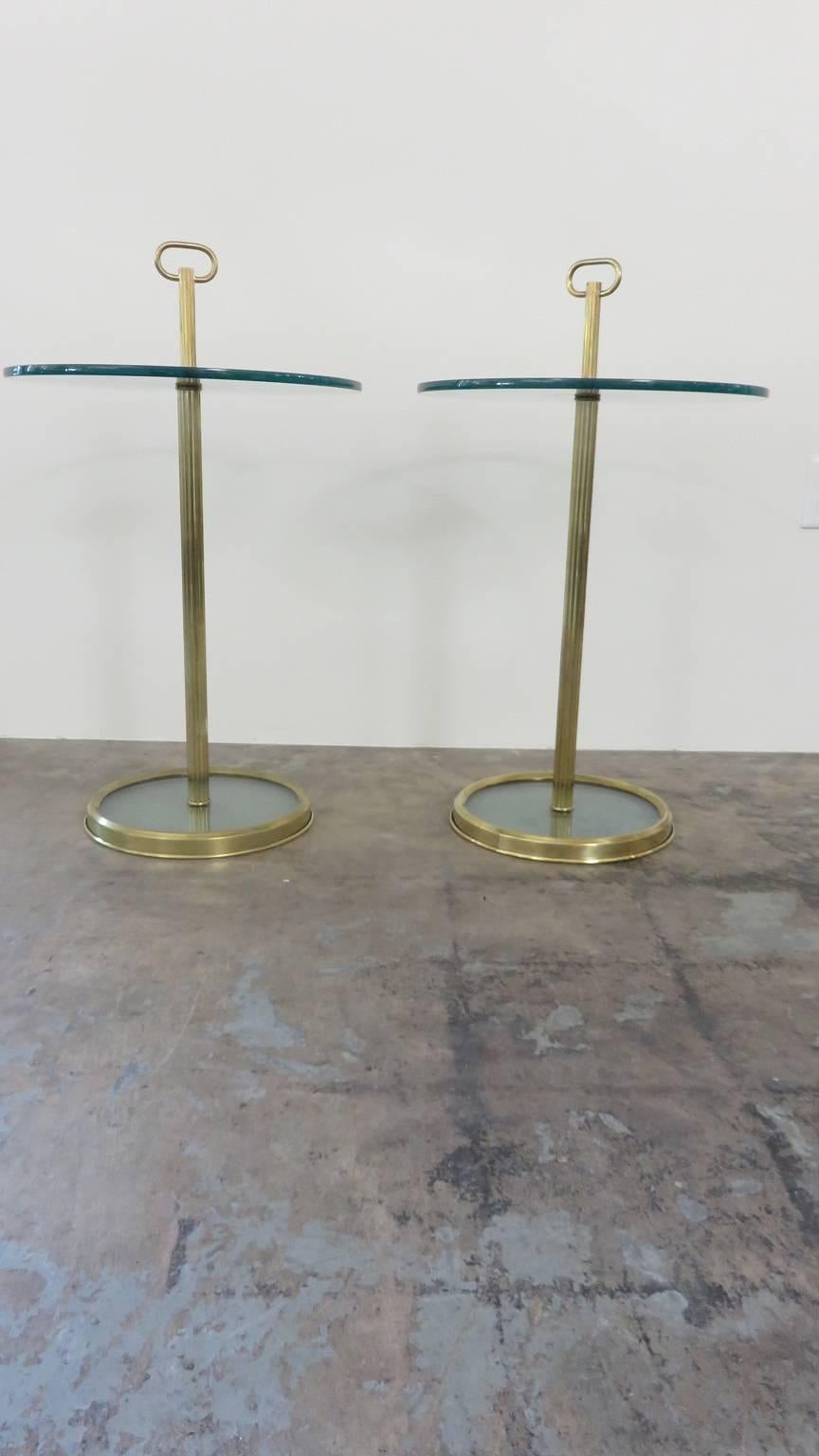 Mid-20th Century Pair of 1960s Brass and Glass Tables