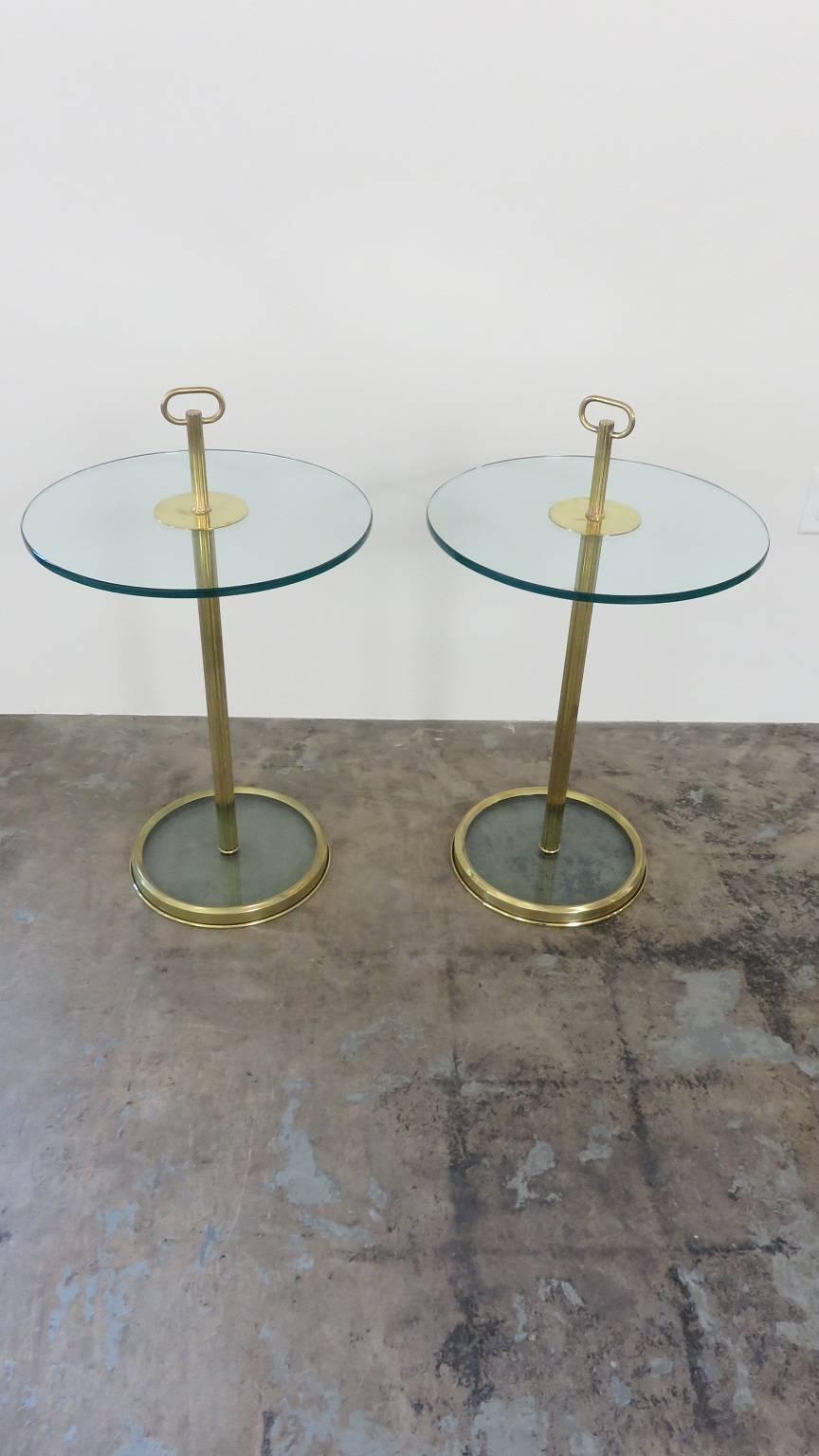 Pair of 1960s brass and glass tables.