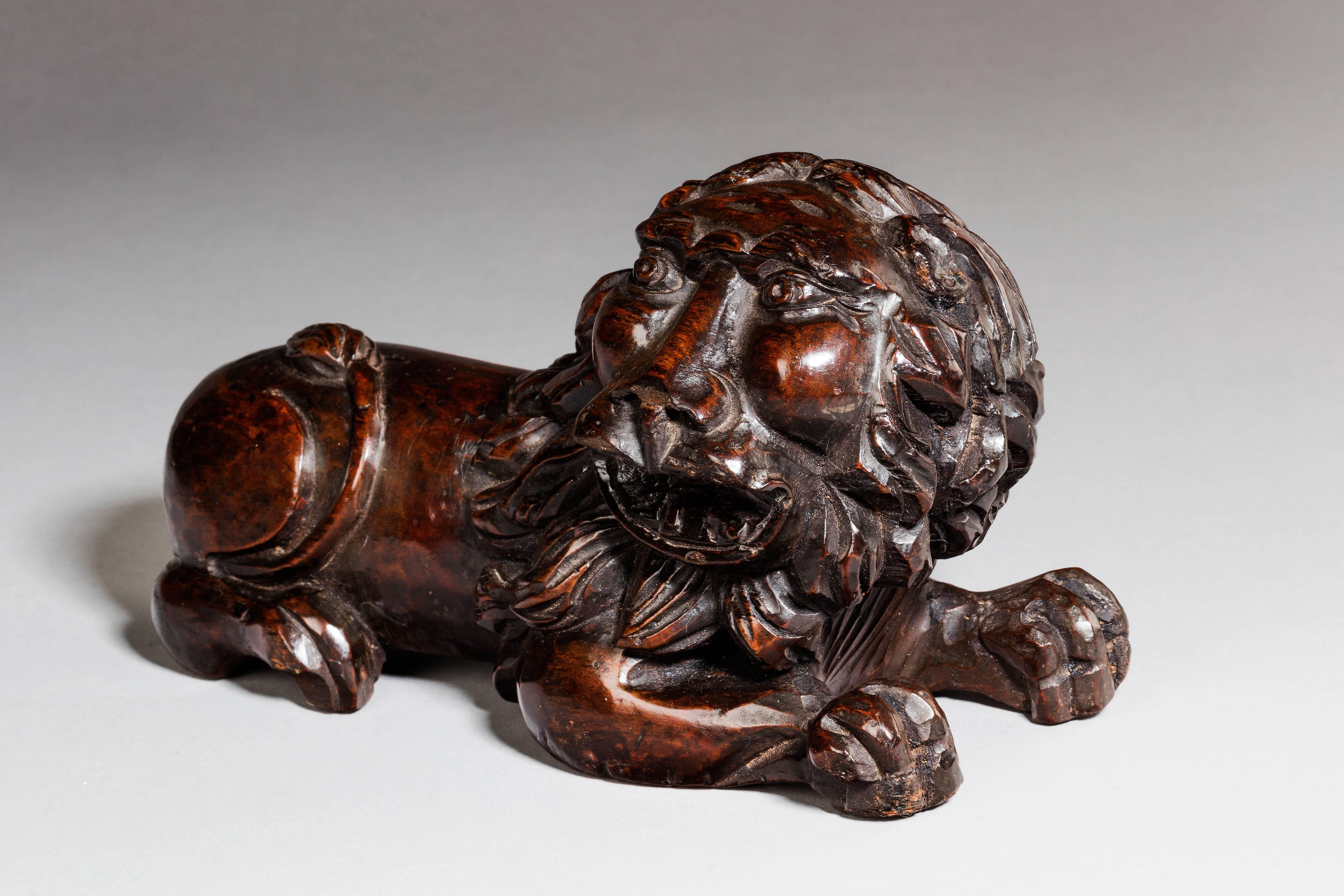 European Fruitwood Carving of a Recumbent Lion