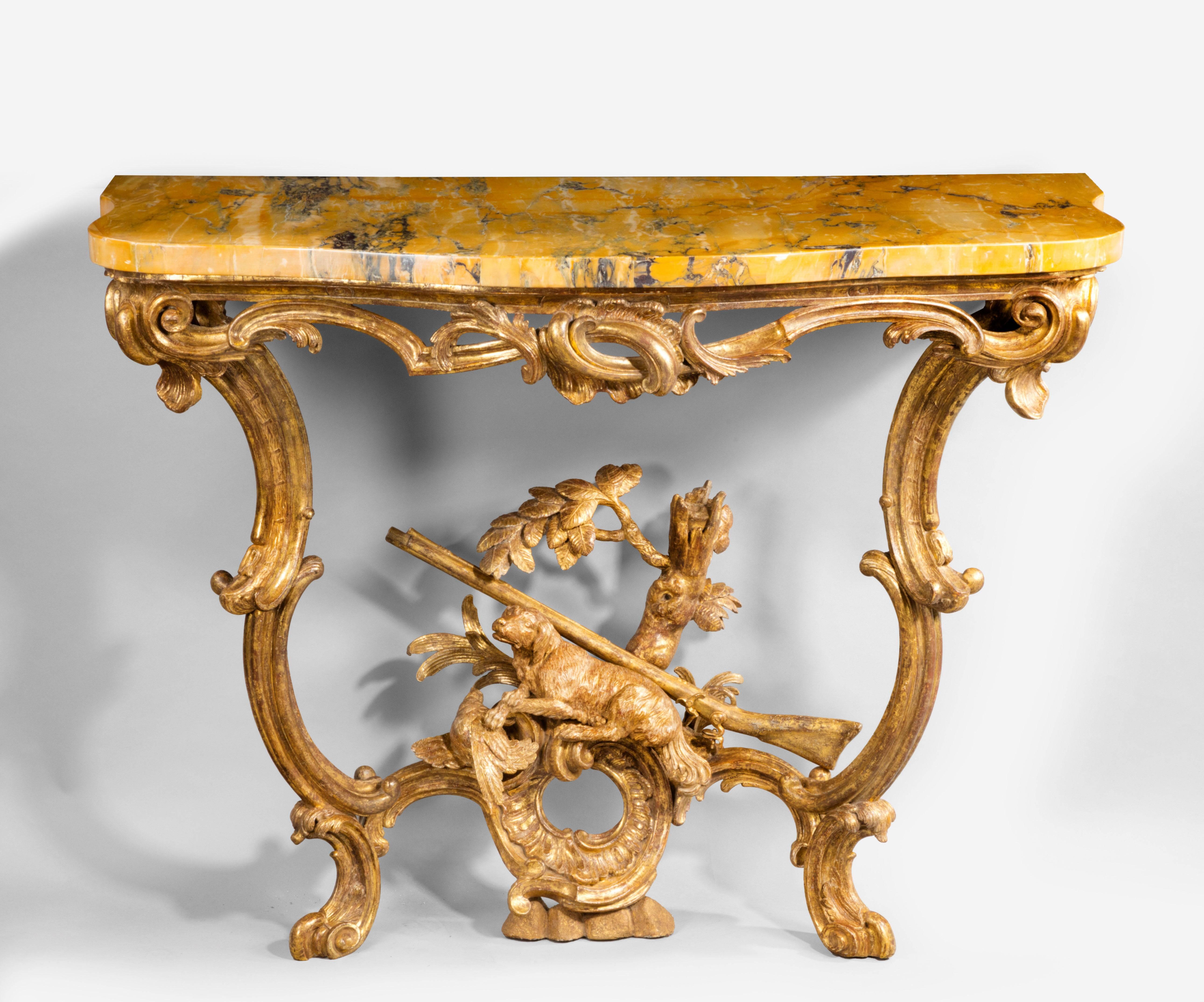 Mid-18th Century Carved Giltwood Console Table  For Sale
