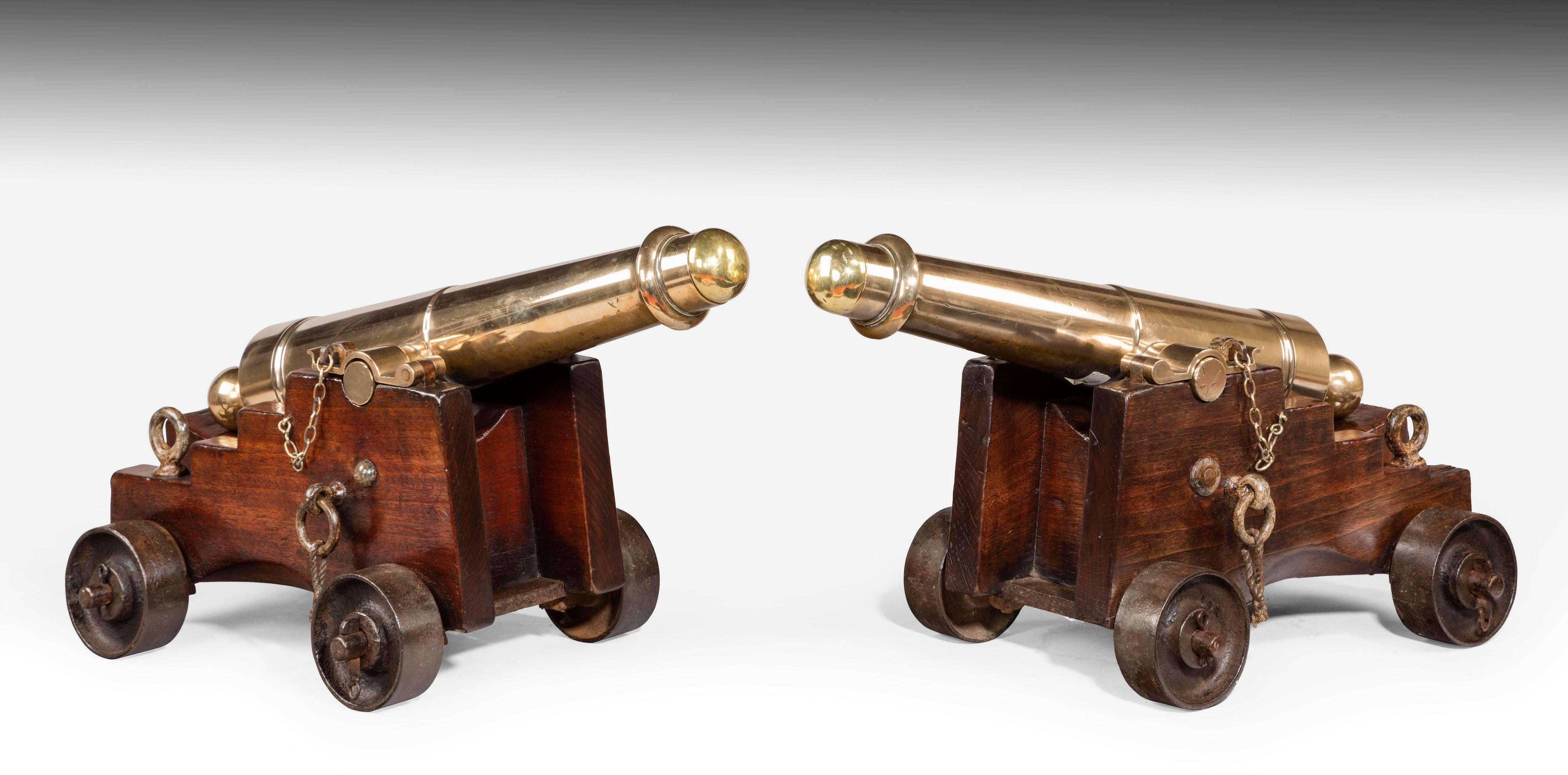 English Pair of Bronze Deck Cannon For Sale