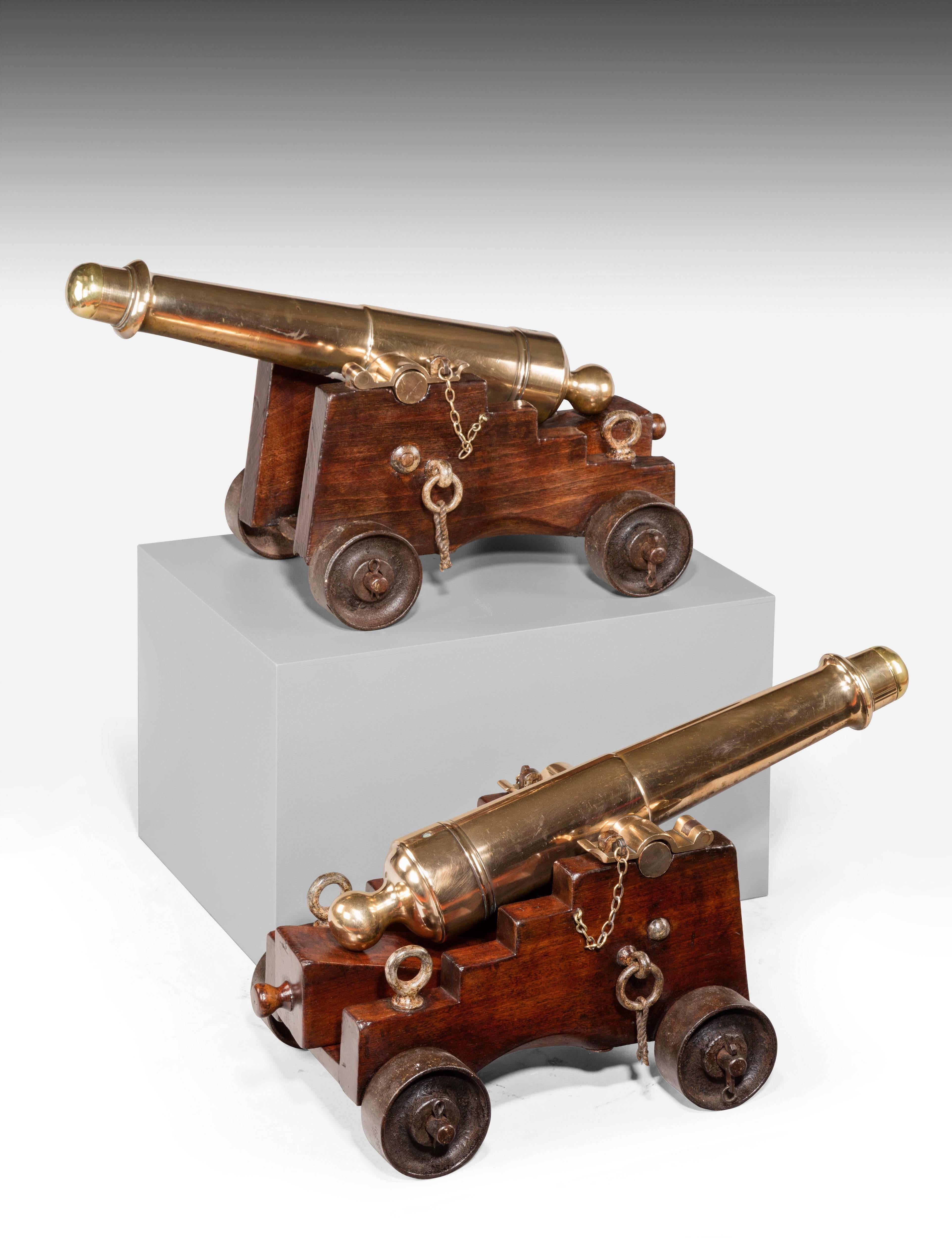 Pair of Bronze Deck Cannon In Good Condition For Sale In Sutton Coldfield, GB