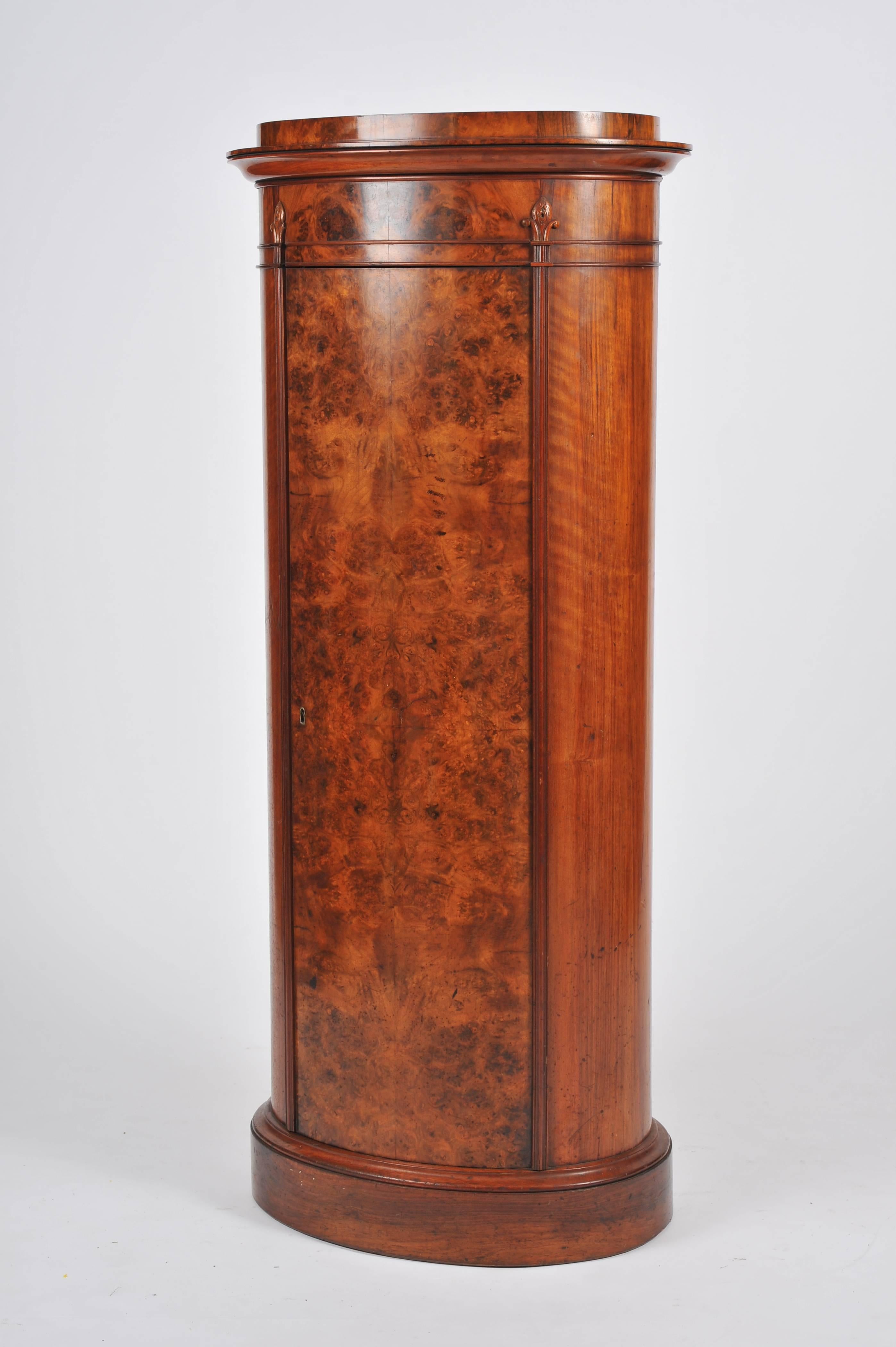 Victorian Burr Walnut Oval Pedestal Cabinet 3