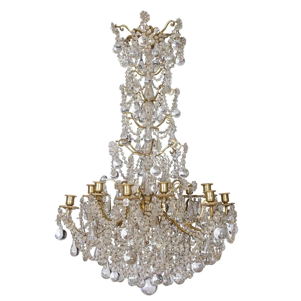 19th Century French Gilt Crystal and Glass Candle Chandelier
