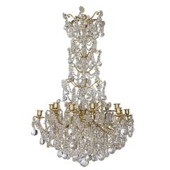 Antique 19th Century French Gilt Crystal and Glass Candle Chandelier
