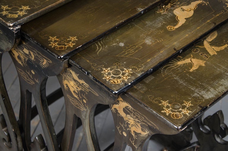 Set of Four Black Lacquered Nesting Tables