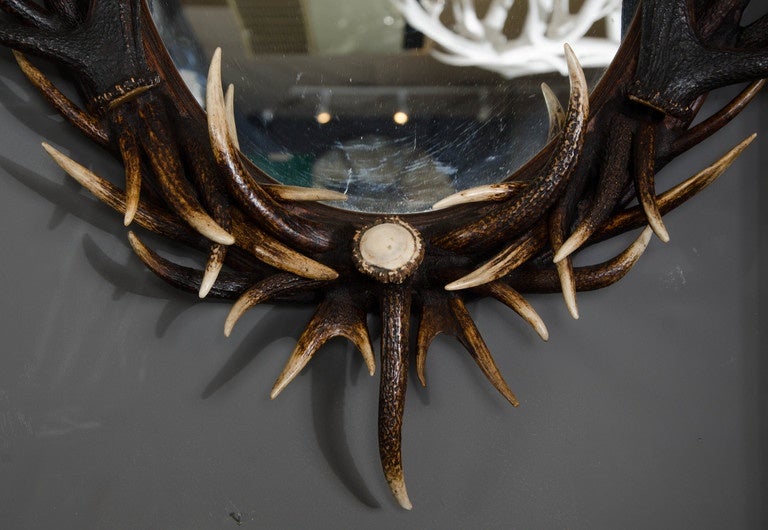Late 20th Century Oval Dark Antler Horn Mirror In Excellent Condition In London, GB