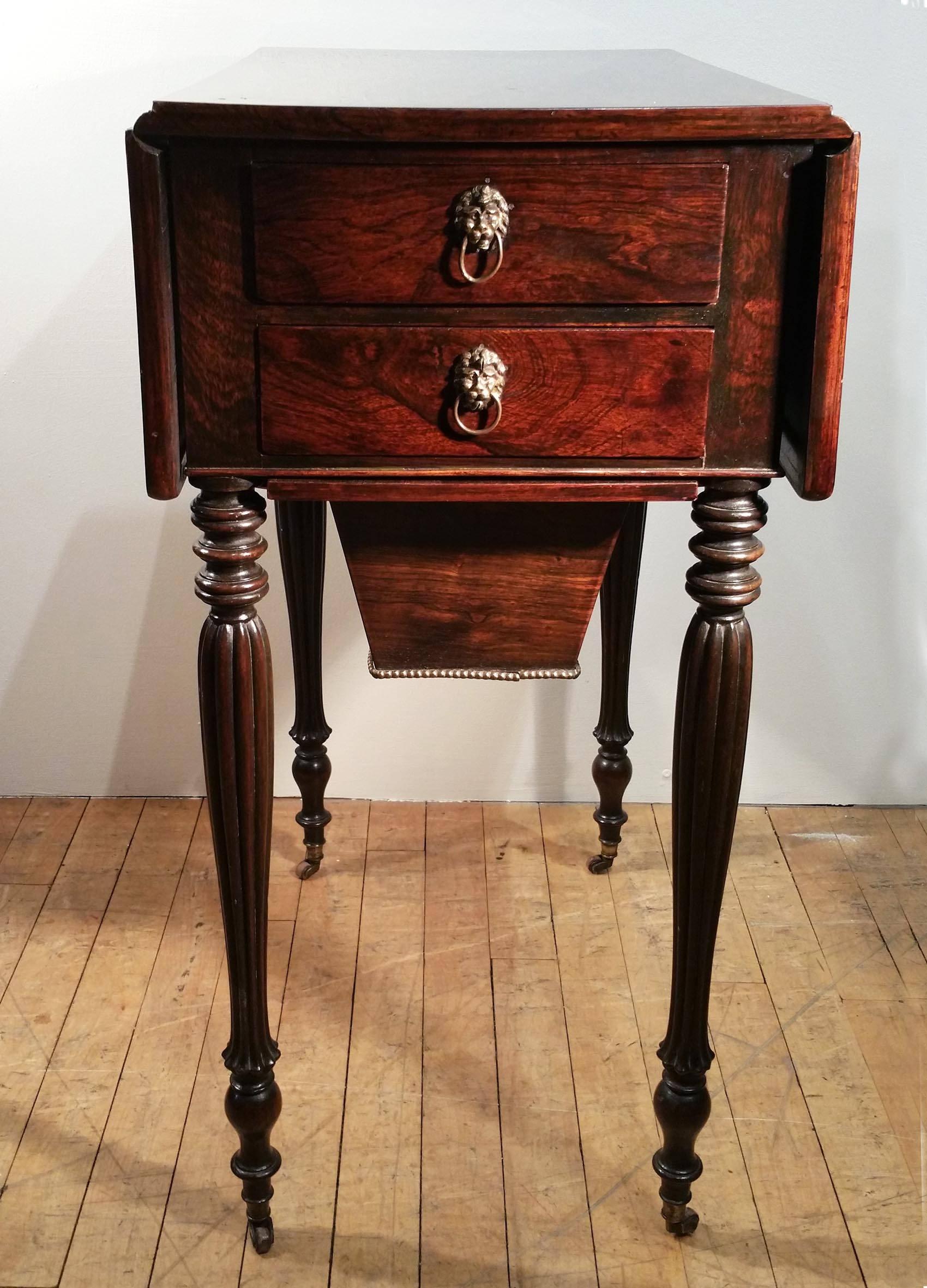 English Mid 19th C. Rosewood Pembroke Work Table 
