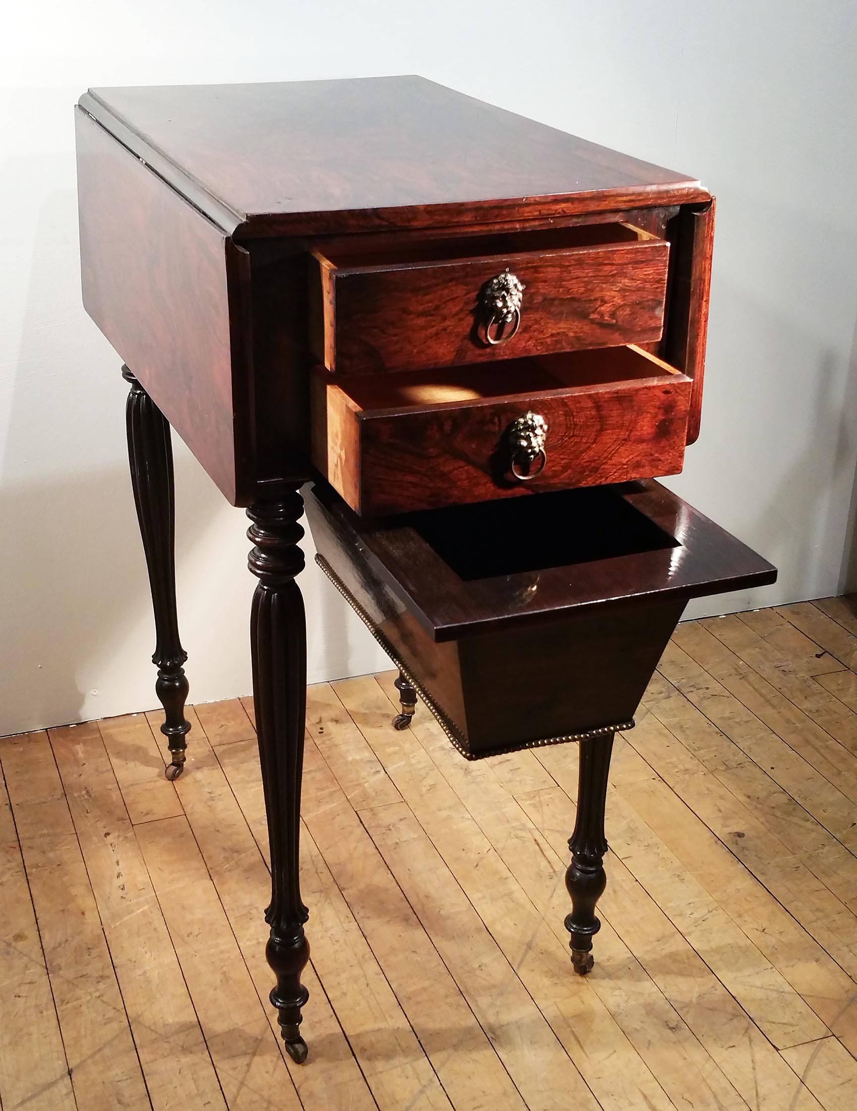 Mid 19th C. Rosewood Pembroke Work Table  In Excellent Condition In London, GB