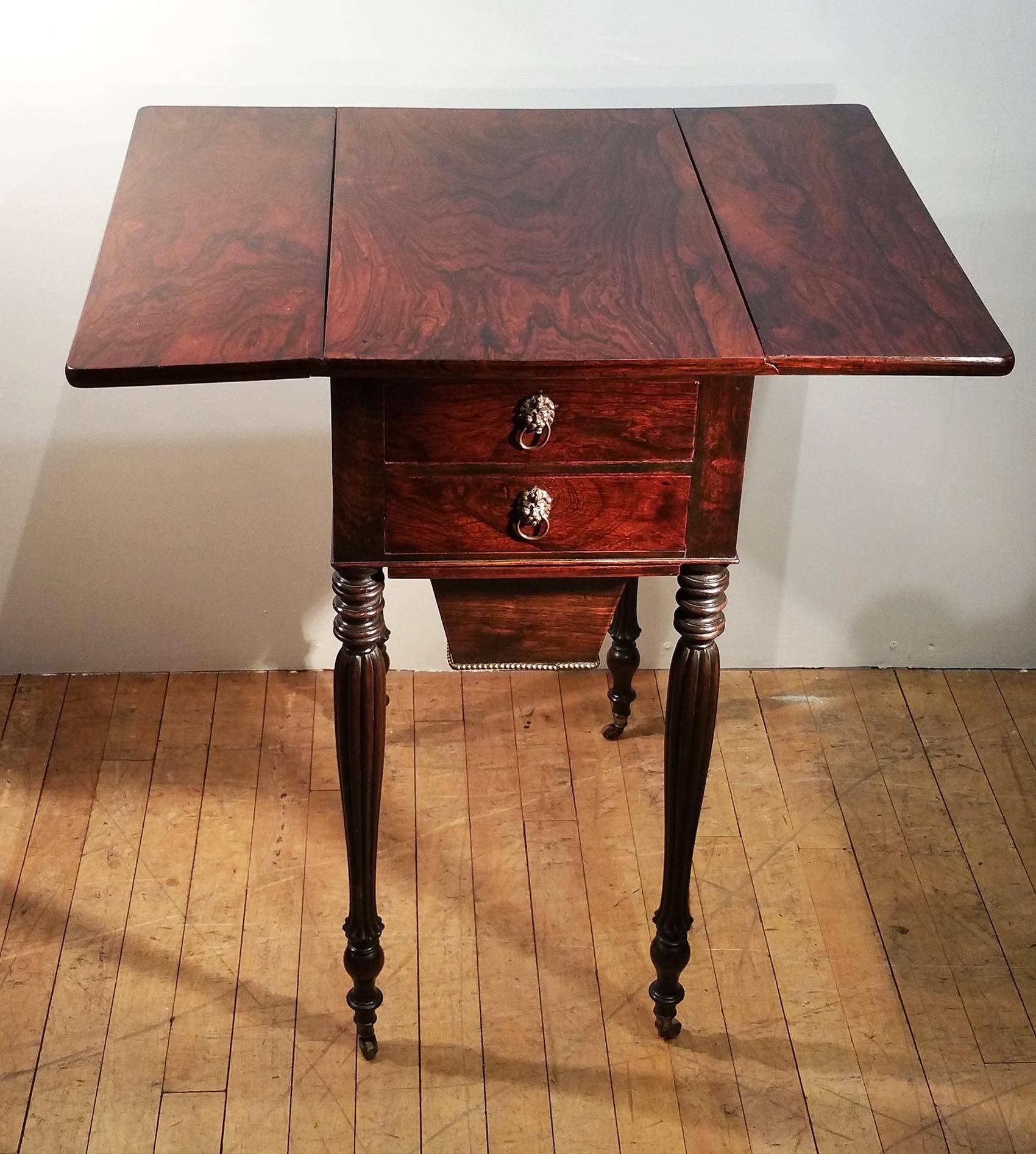 Brass Mid 19th C. Rosewood Pembroke Work Table 