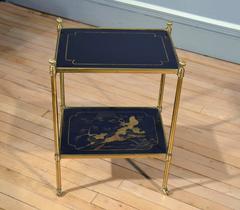 Pair of Mid-20th Century Black Lacquered Two-Tiered Étagère Side Tables