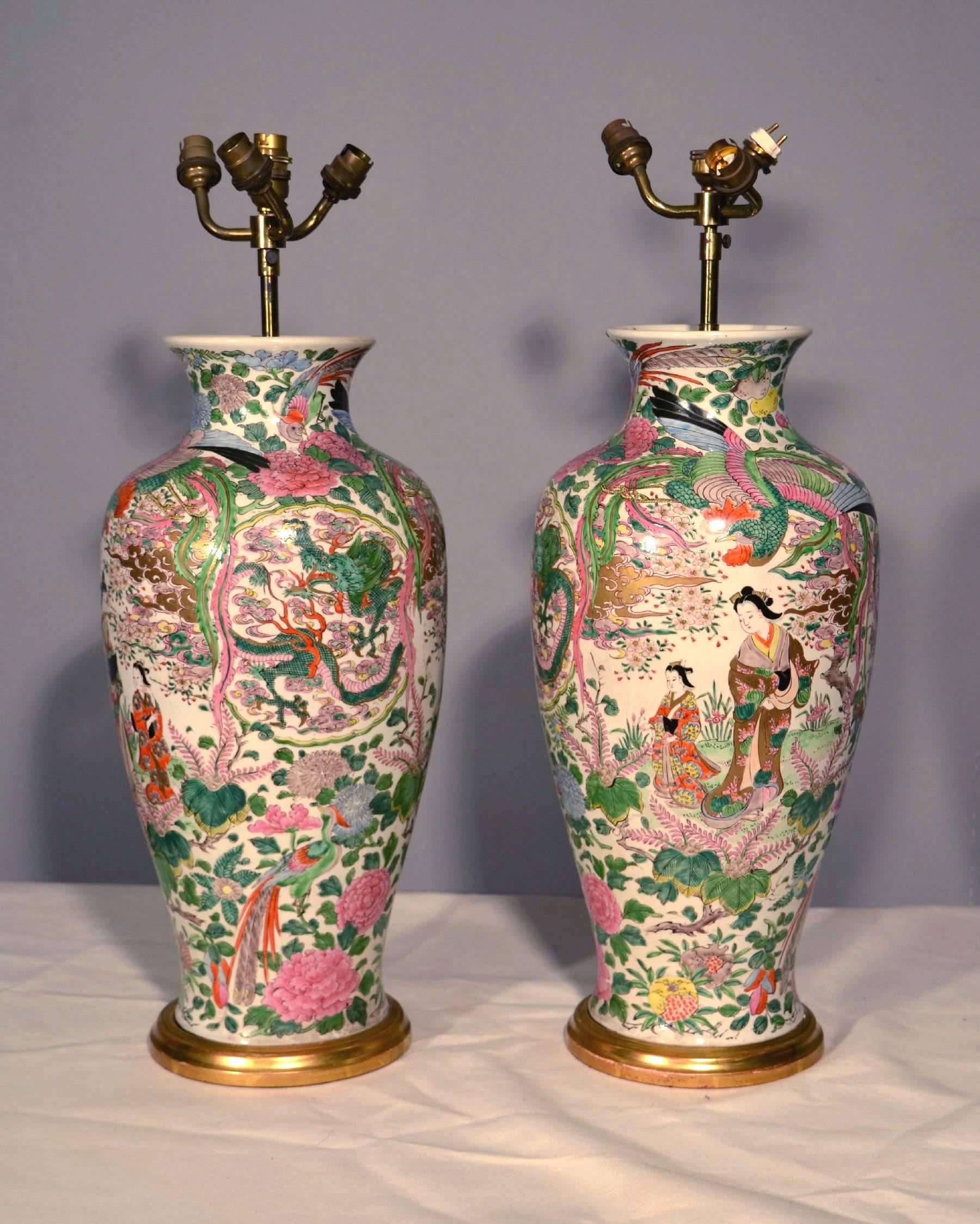 Early 20th Century Pair of Oriental Table Lamps 3