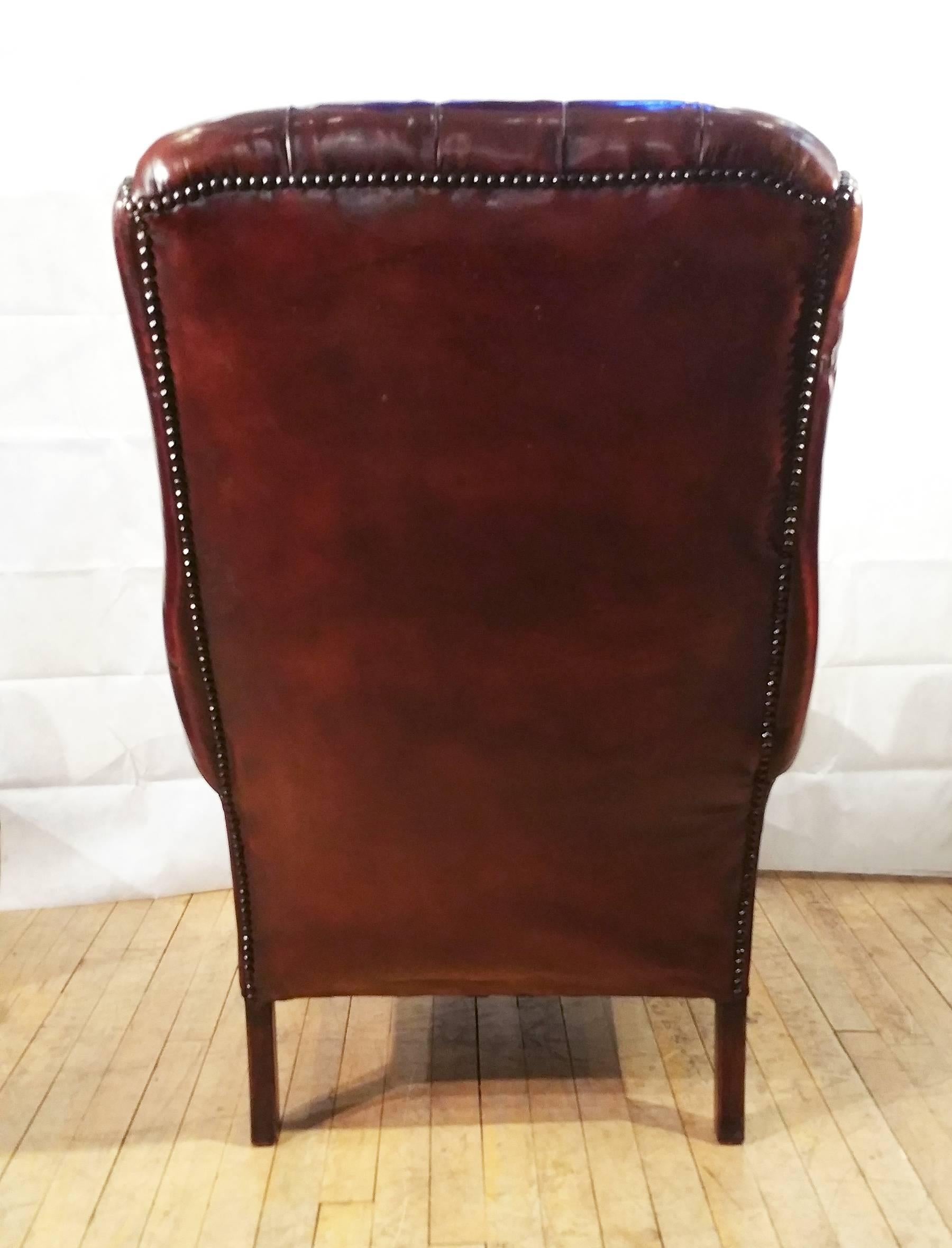 Pair of Deep Buttoned Leather Upholstered Edwardian Wing Chairs 3