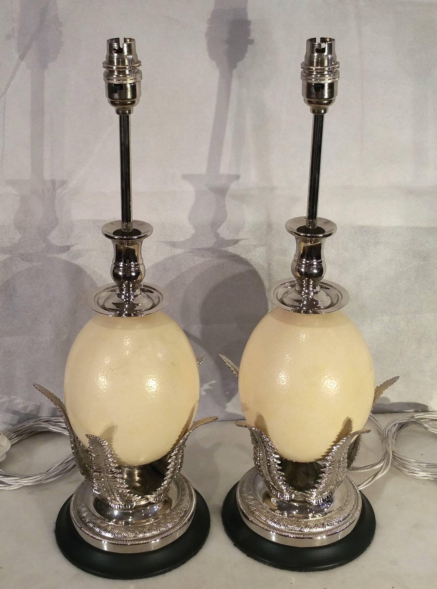 Pair of Silver Plated Ostrich Egg Table Lamps  2