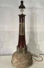 Handcrafted Serpentine Cornwall Table Lamp in the Shape of a Lighthouse