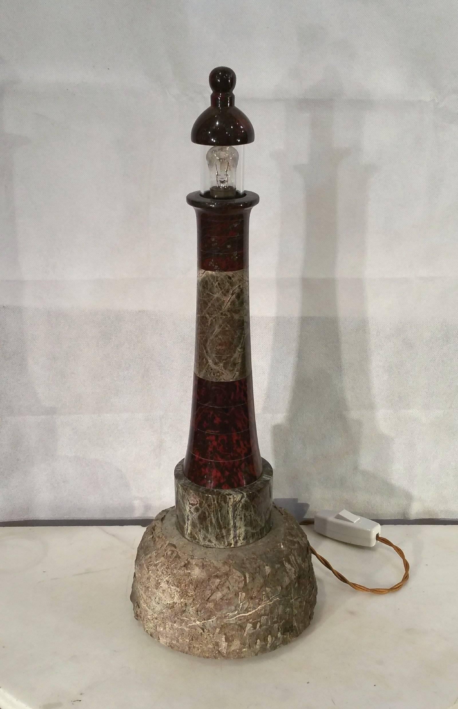 Glass Handcrafted Serpentine Cornwall Table Lamp in the Shape of a Lighthouse 
